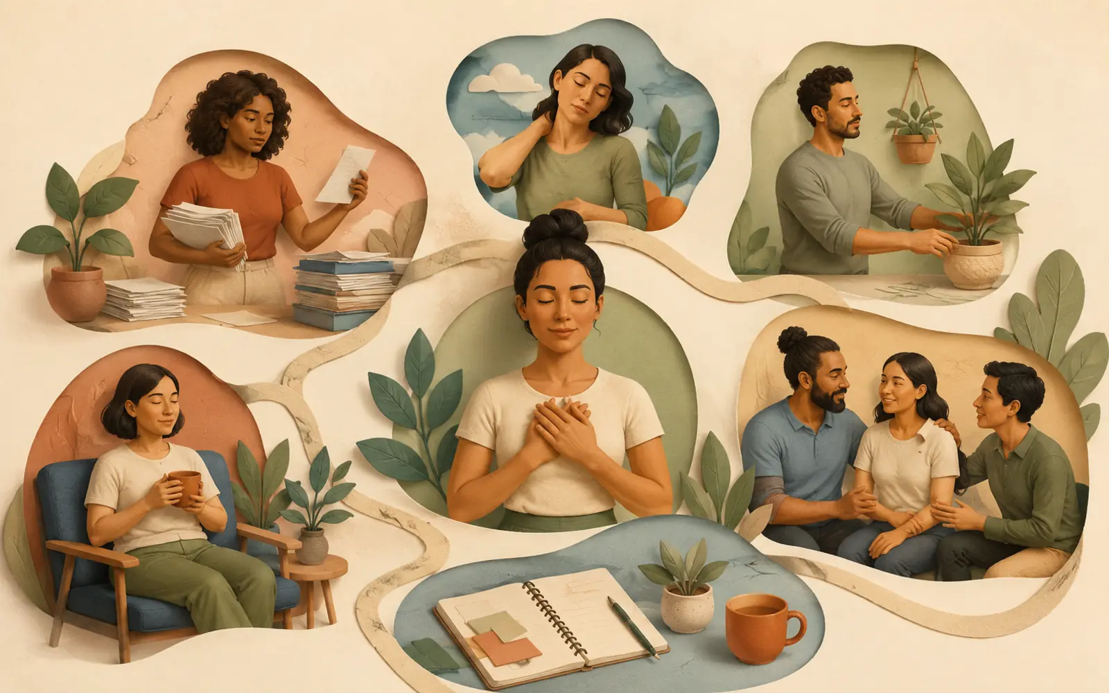 Mapa visual de sinais e estratégias relacionados ao estresse e burnout