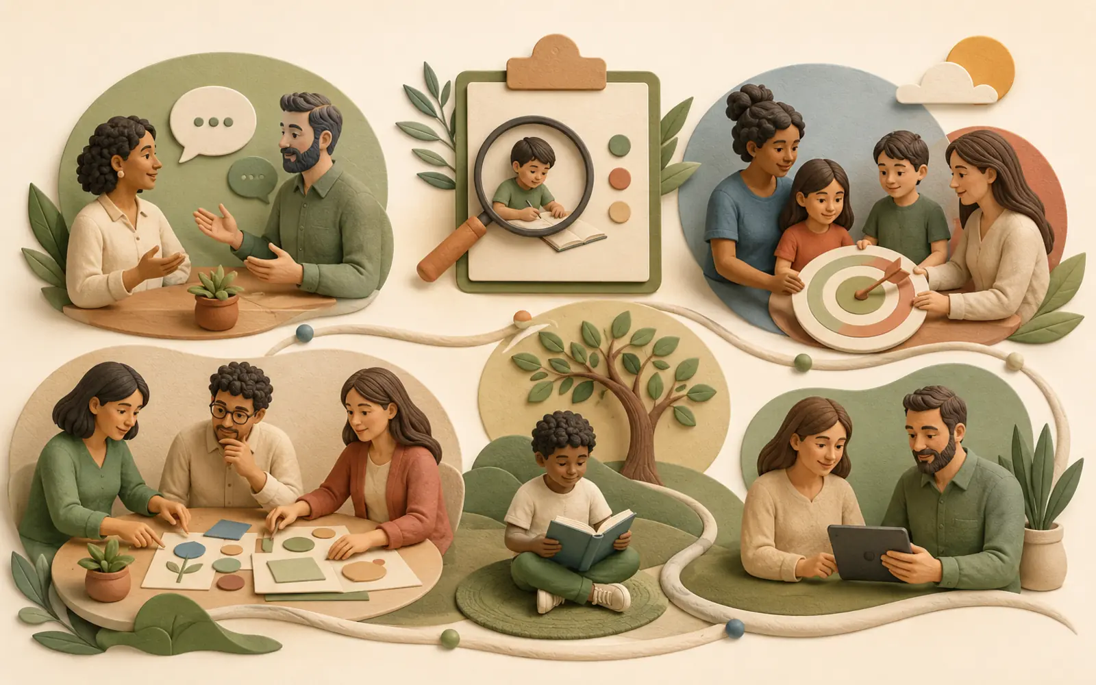 Mapa visual da parceria entre família, escola e Psicopedagogia