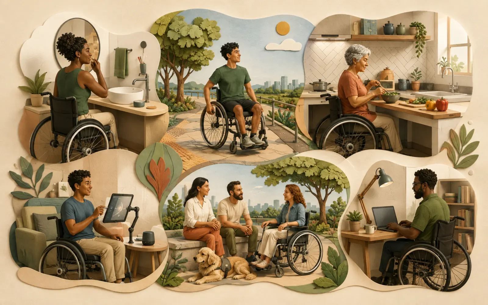 Ilustração sobre autonomia, acessibilidade e participação após lesão medular