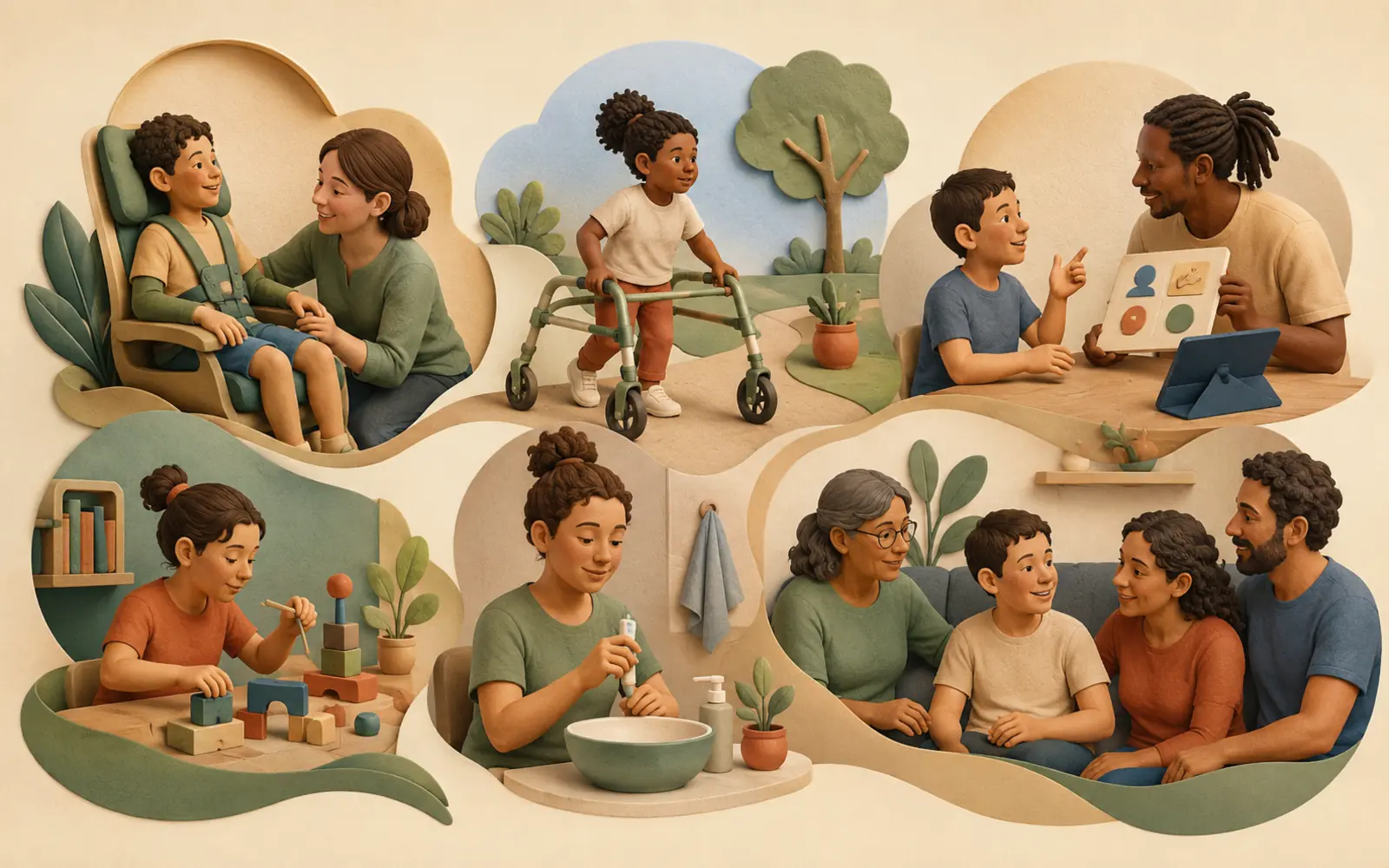 Ilustração sobre participação e autonomia na paralisia cerebral