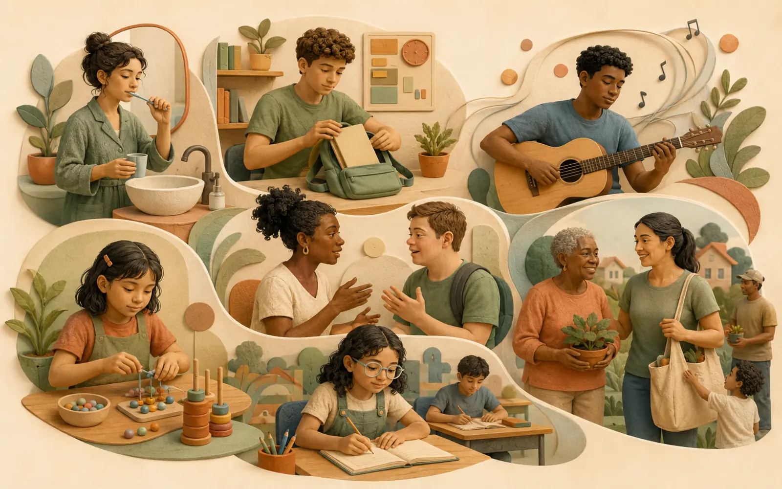 Ilustração sobre autonomia e participação na síndrome de Williams